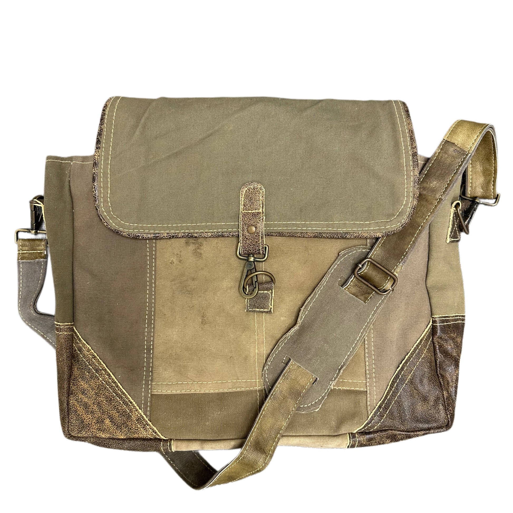 Vintage Leather and Recycled Military Tent Messenger Bag – H6 Outfitters