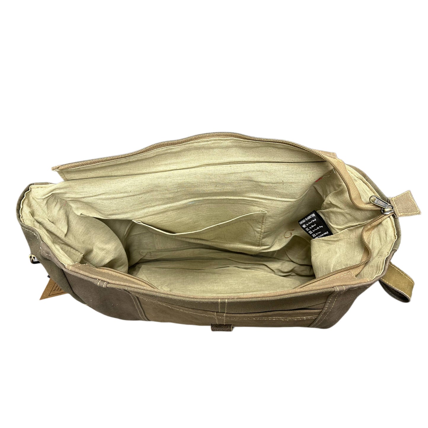 Vintage Leather and Recycled Military Tent Messenger Bag – additional view – H6 Outfitters