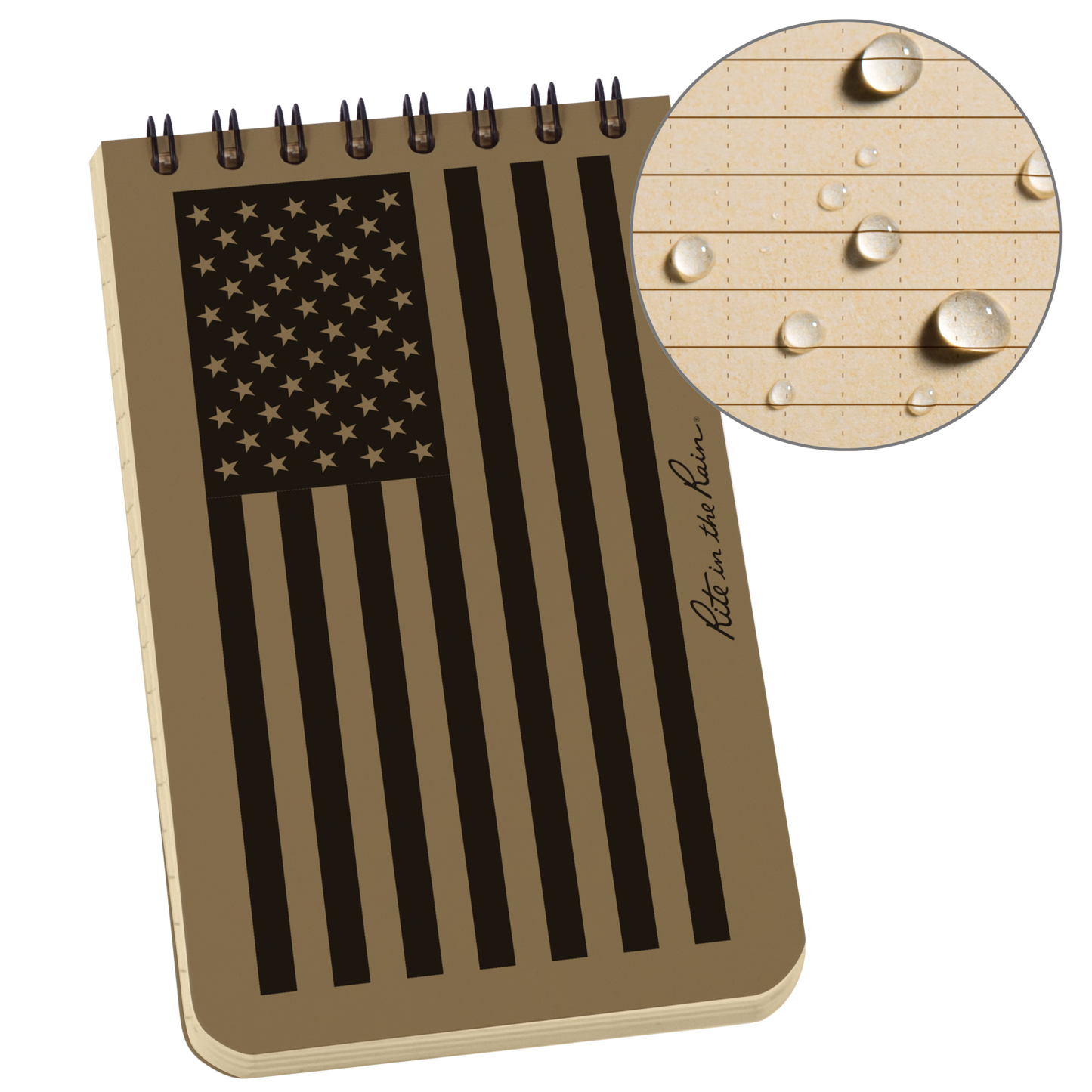 Rite in the Rain 3" x 5" Top Spiral Notebook, Tan Flag